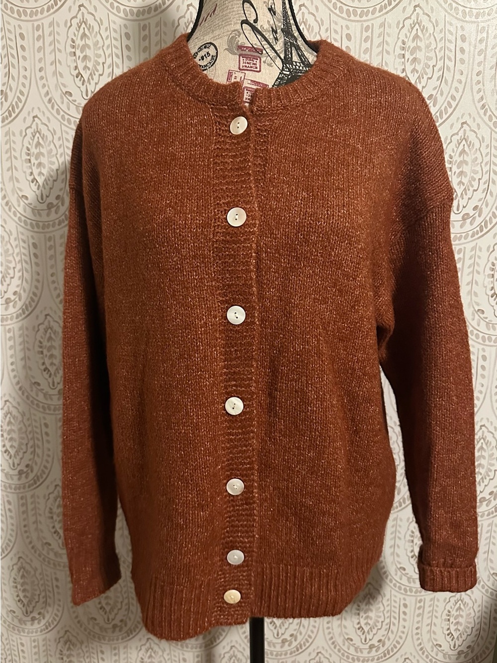 Amazon Women's Burnt Orange Button-Up Knit Cardigan